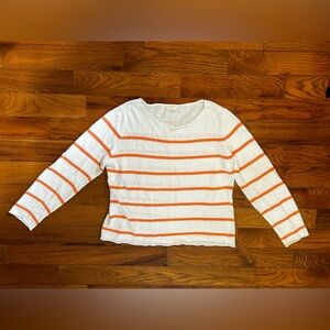 Eileen Fisher Linen Fine Gauge Striped Pullover Orange White M Preowned